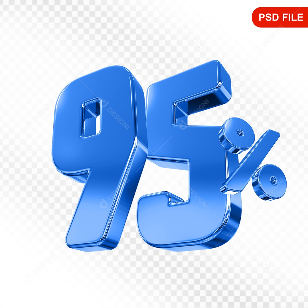 Elemento 3D Número 95% Azul Para Composição PSD