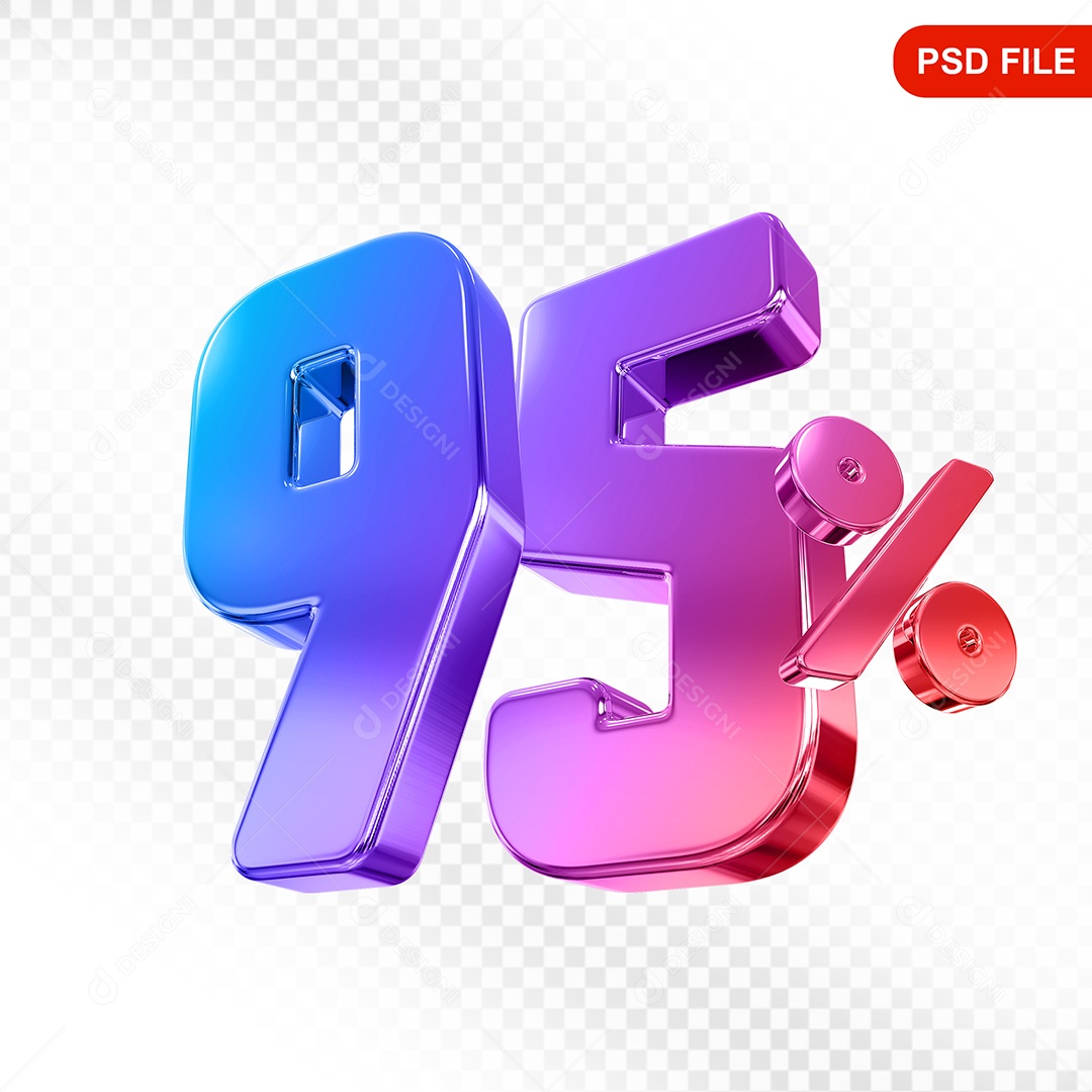 Elemento 3D Número 95% Colorido Para Composição PSD