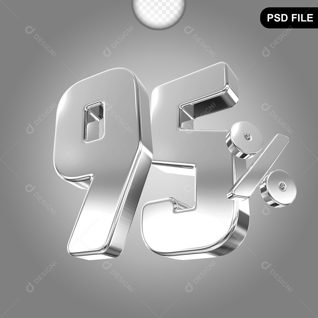 Elemento 3D Número 95% Prata Para Composição PSD