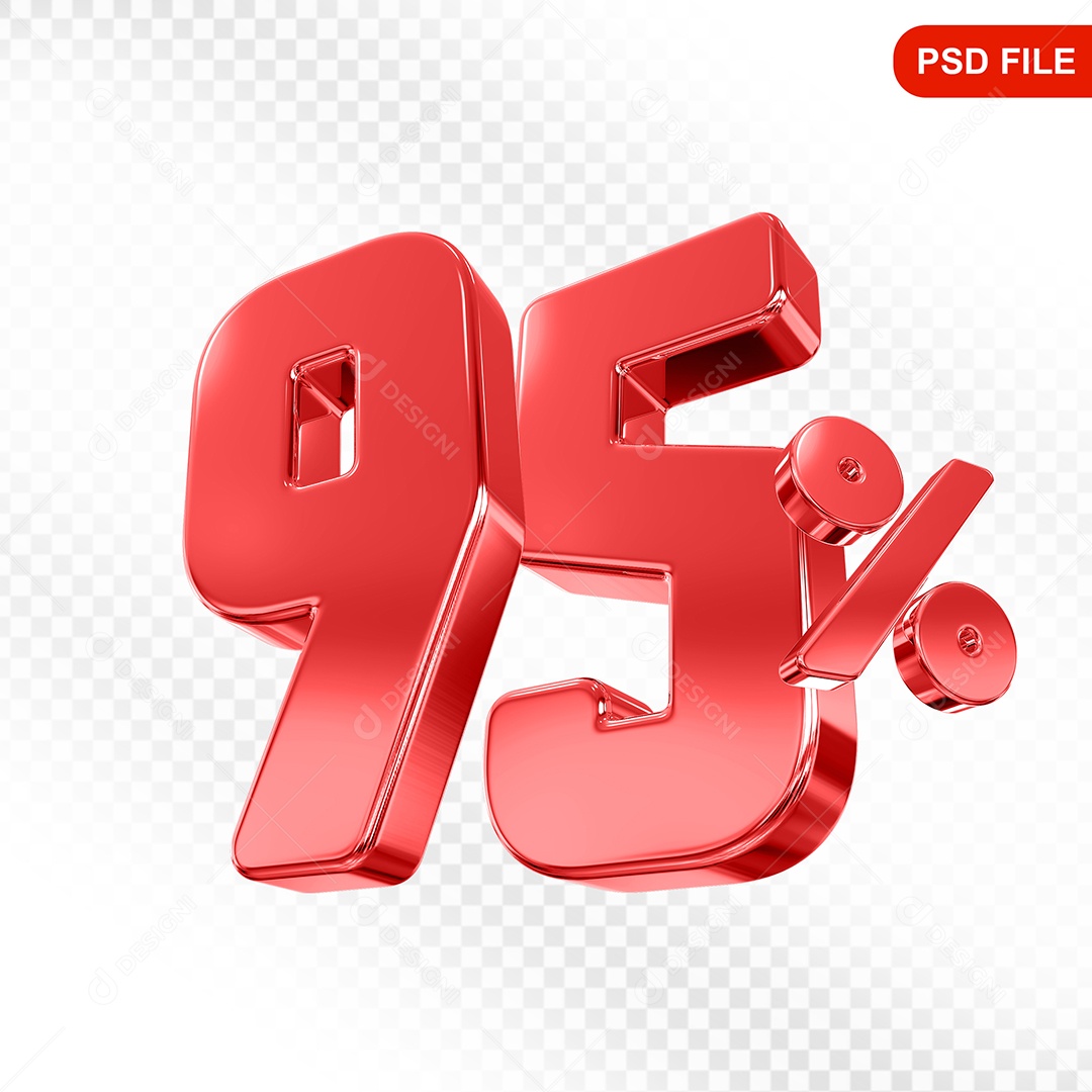 Elemento 3D Número 95% Vermelho Para Composição PSD
