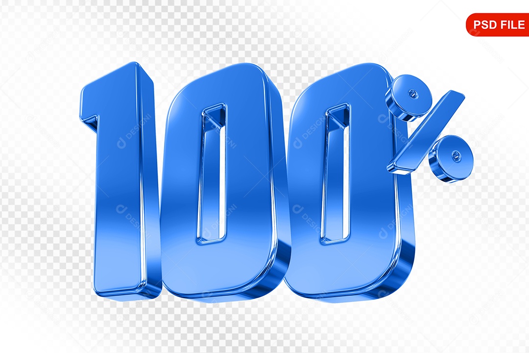 Elemento 3D Número 100% Azul Para Composição PSD