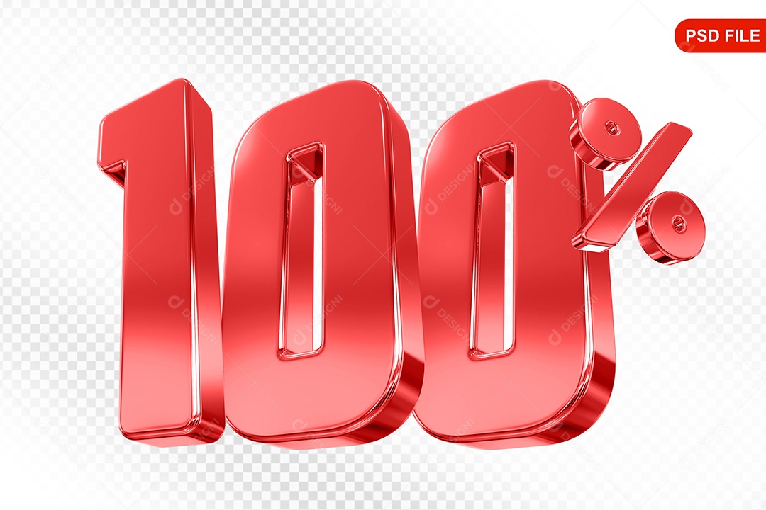 Elemento 3D Número 100% Vermelho Para Composição PSD