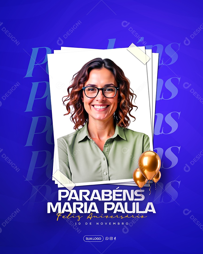 Feliz Aniversário Parabéns Maria Paula Social Media PSD Editável