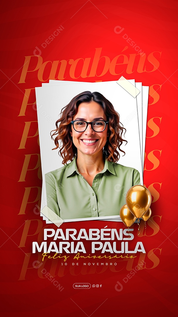 Story Feliz Aniversário Parabéns Maria Paula Social Media PSD Editável