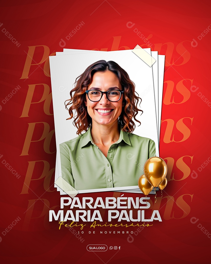 Feliz Aniversário Parabéns Maria Paula Social Media PSD Editável