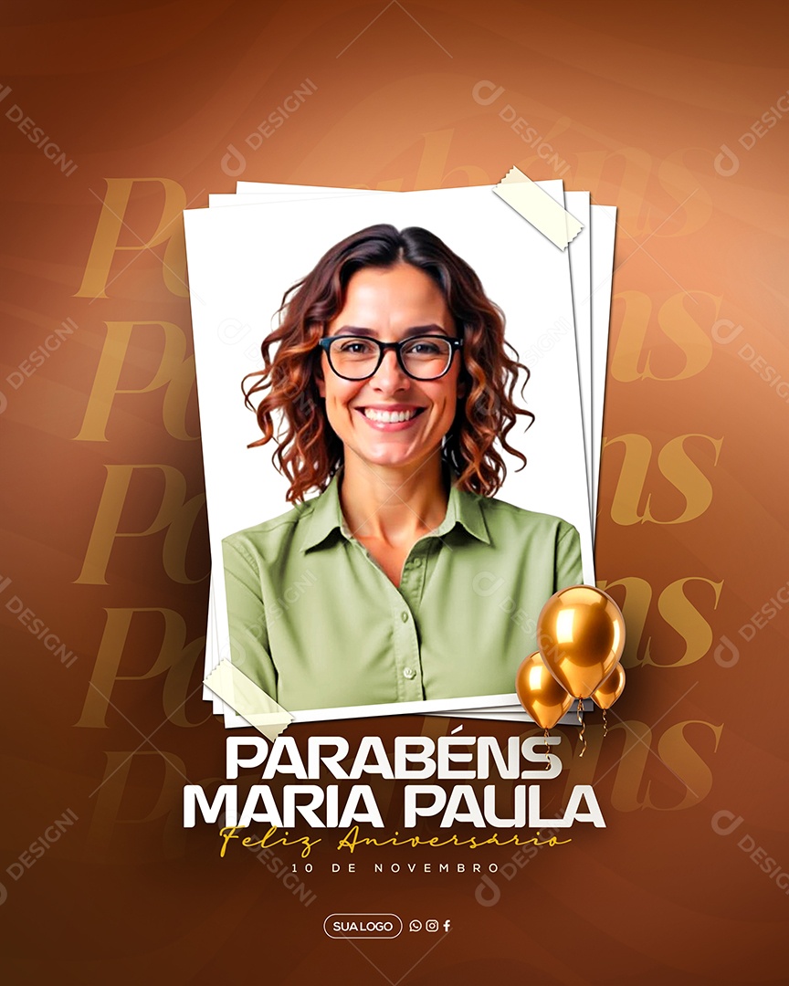 Feliz Aniversário Parabéns Maria Paula Social Media PSD Editável