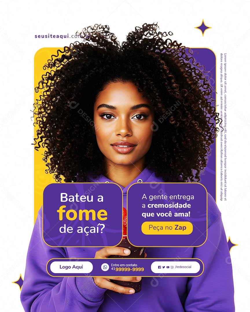Açaiteria Bateu a Fome de Açaí Social Media PSD Editável