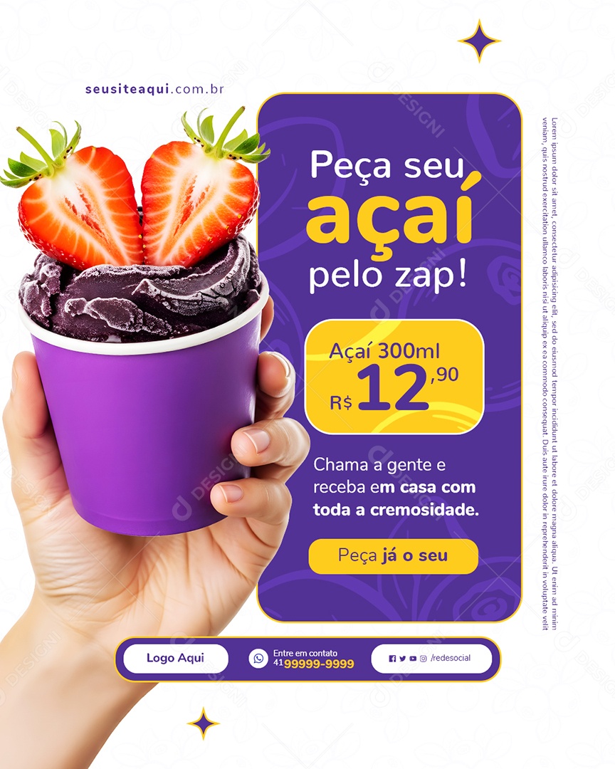 Açaiteria Peça Seu Açaí Pelo Zap Social Media PSD Editável