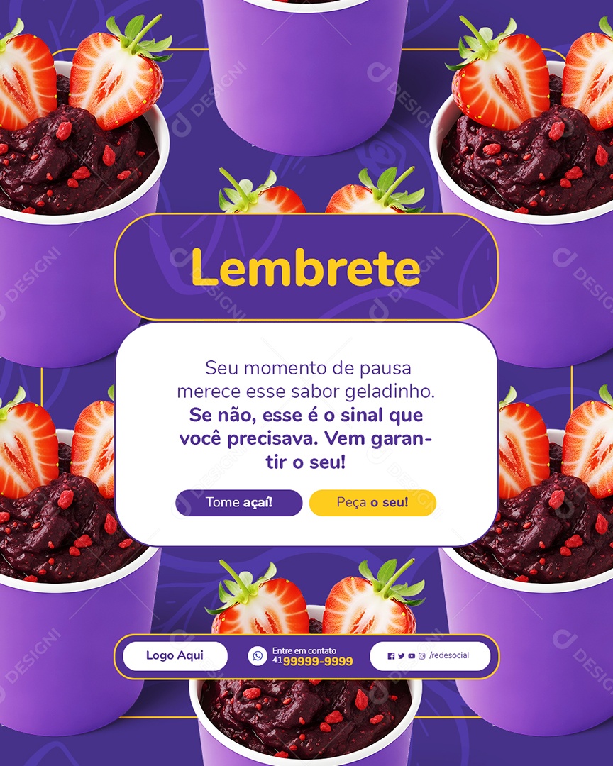 Açaiteria Lembrete Tome Açaí Social Media PSD Editável