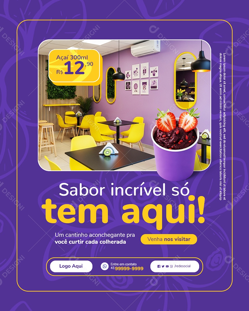 Açaiteria Sabor Incrível Só Tem Aqui Social Media PSD Editável