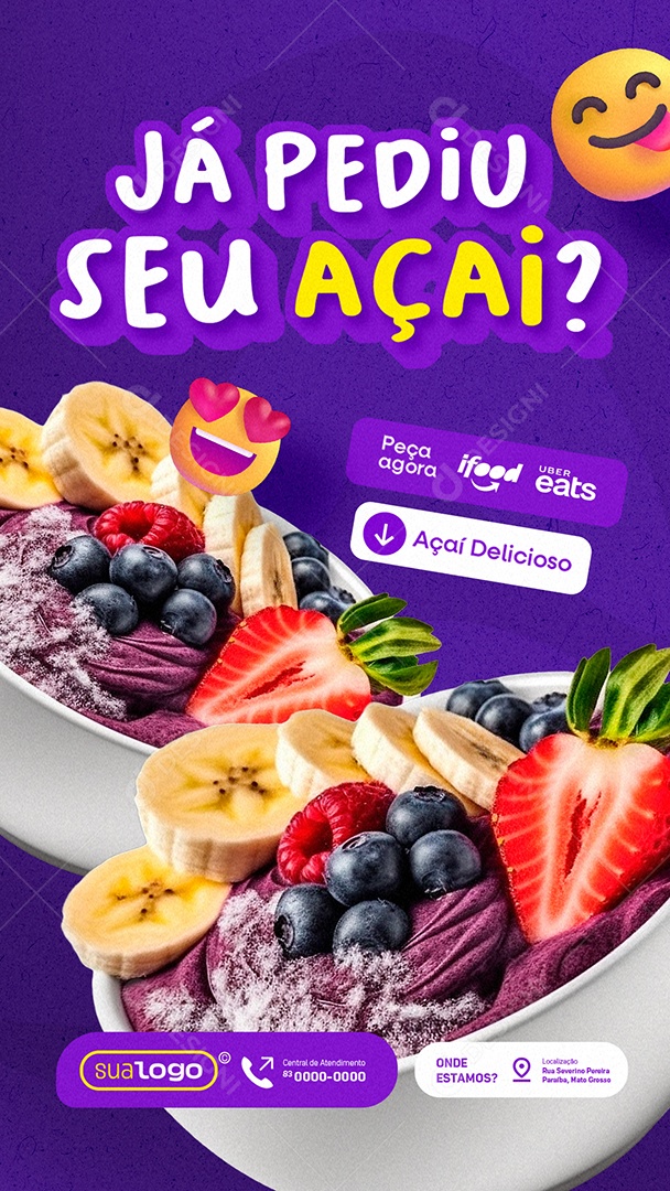 Story Açaiteria Já Pediu seu Açaí Peça Agora Social Media PSD Editável