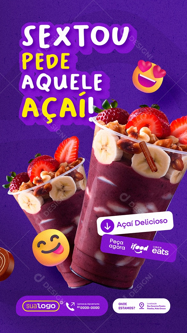 Story Açaiteria Sextou Pede Aquele Açaí Social Media PSD Editável