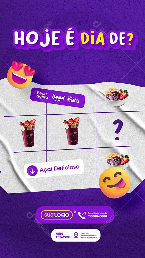 Story Açaiteria Hoje é Dua de Açaí Social Media PSD Editável