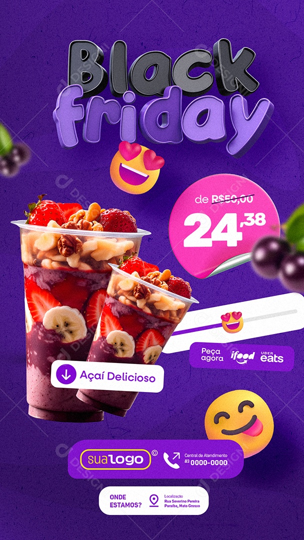 Story Açaiteria Black Friday Açaí Delicioso Social Media PSD Editável
