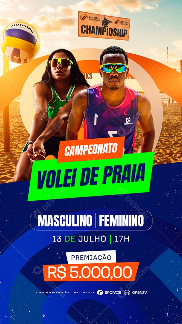 Story Campeonato De Vôlei de Praia Social Media PSD Editável
