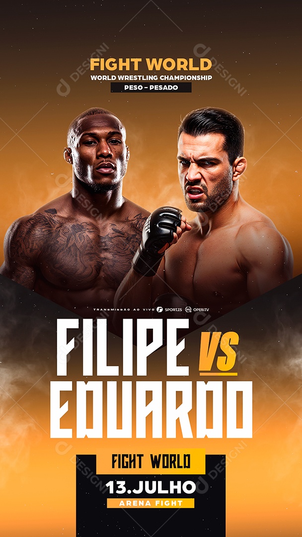 Story Campeonato De Luta Masculina Fight World Social Media PSD Editável