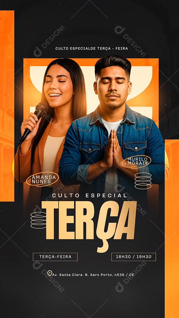 Story Flyer Gospel Culto Especial Terça Social Media PSD Editável