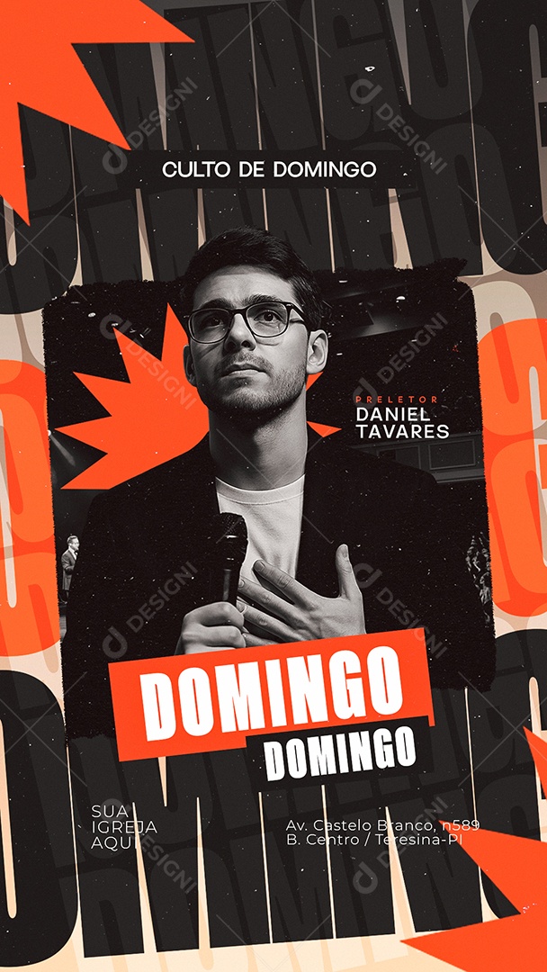 Story Flyer Gospel Culto De Domingo Preletor Social Media PSD Editável