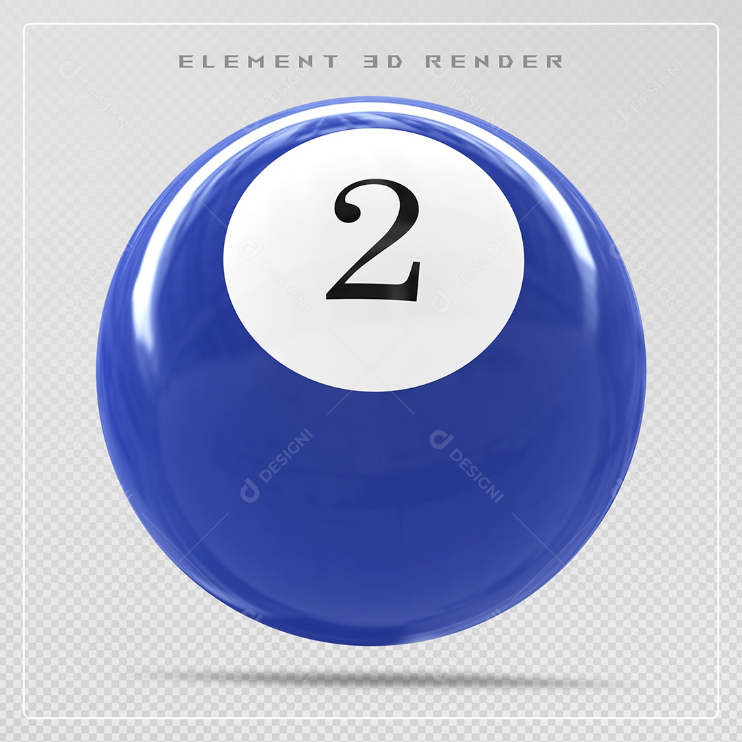 Bola de Bilhar Número 2 Azul Elemento 3D para Composição Sem Fundo