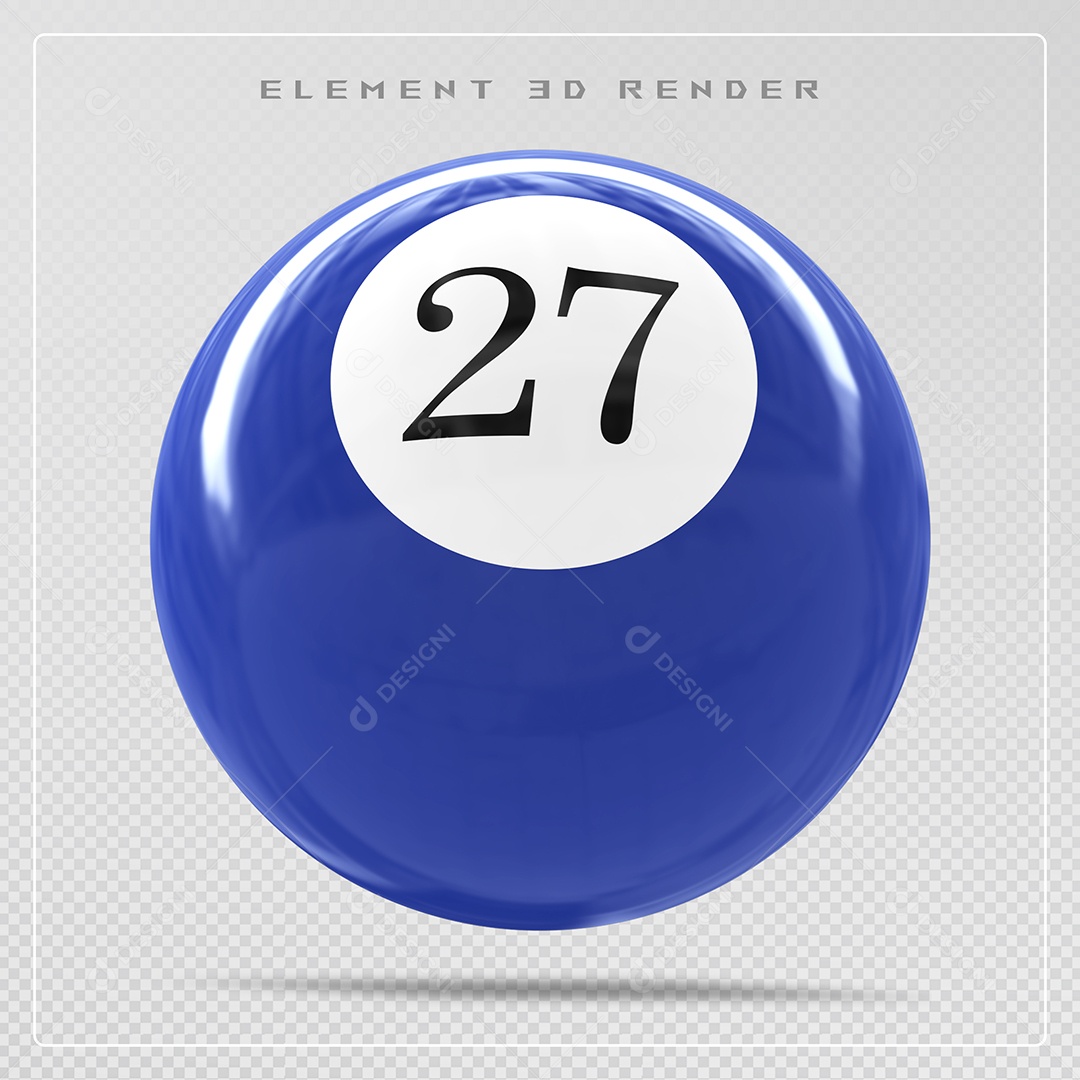 Bola de Bilhar Número 27 Azul Elemento 3D para Composição Sem Fundo
