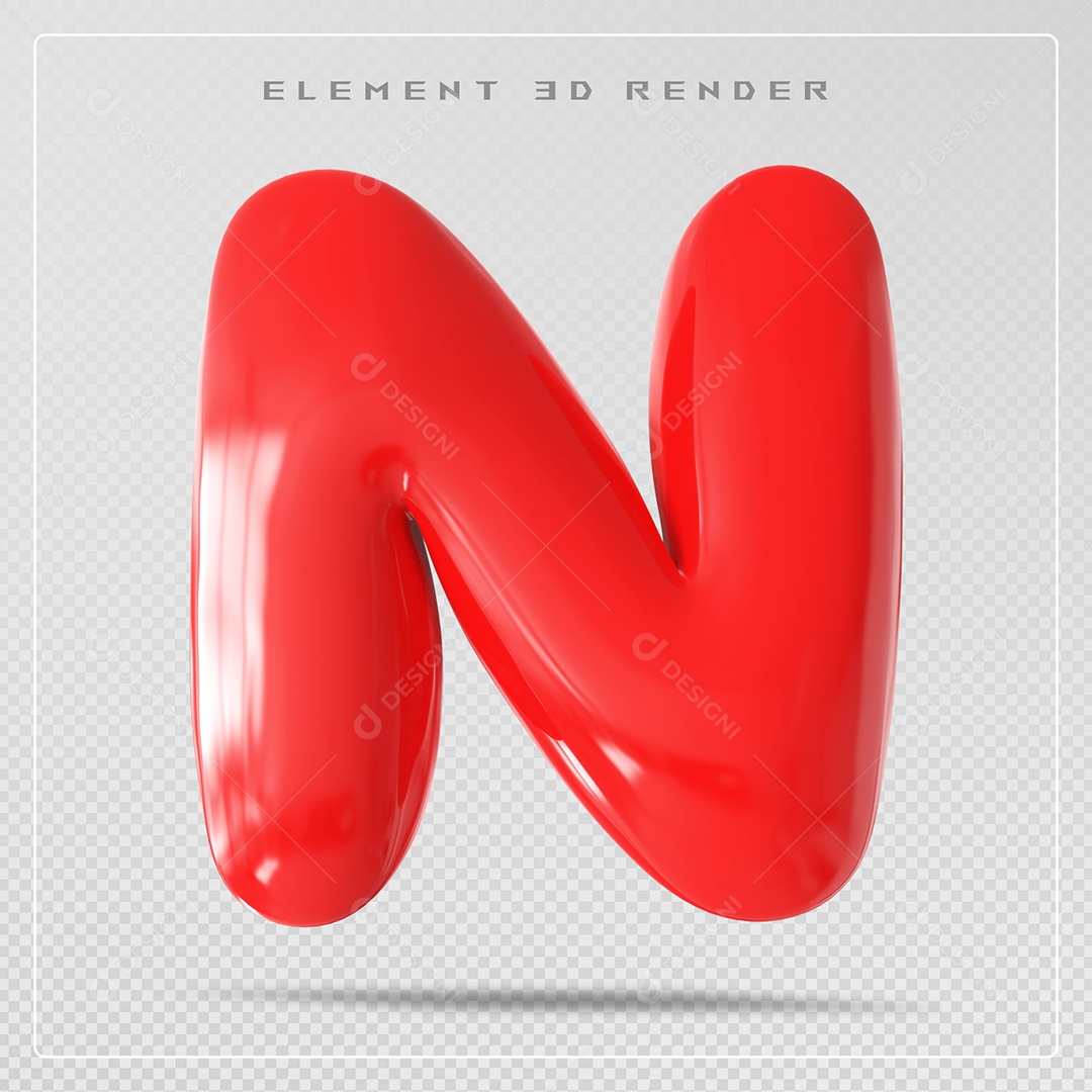 Elemento 3D Letra N Vermelho Para Composição PSD
