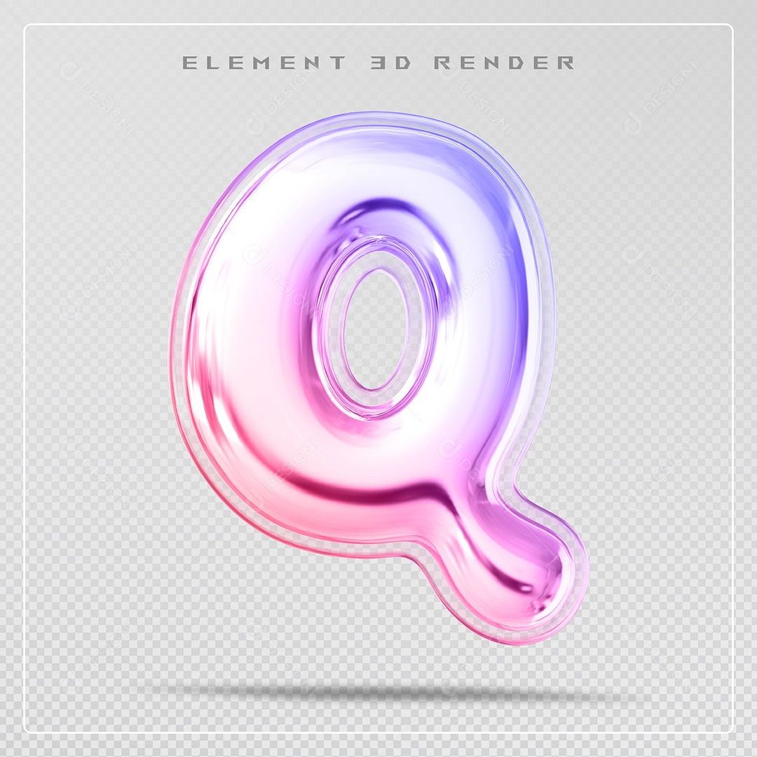 Elemento 3D Letra Q Colorido Para Composição PSD
