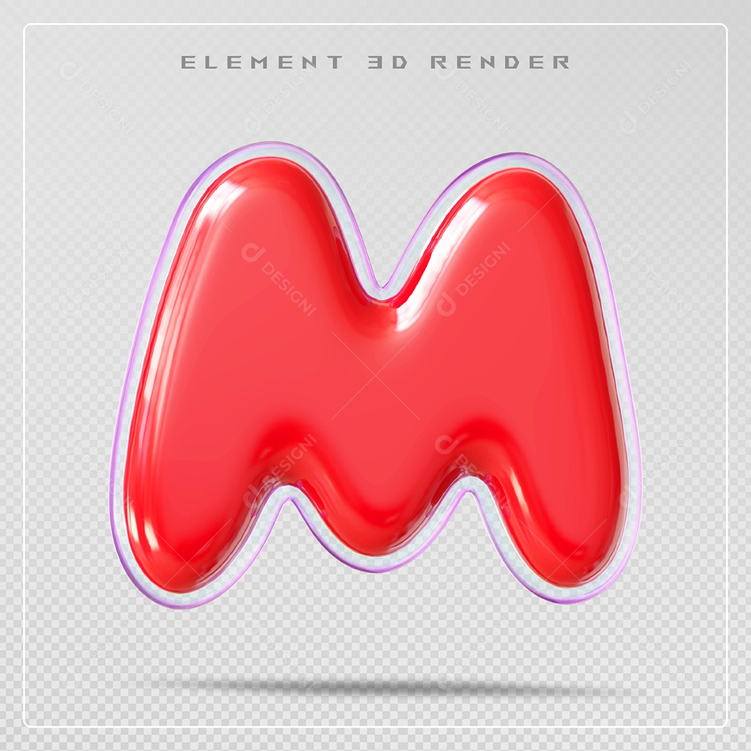 Elemento 3D Letra M Vermelha  Para Composição PSD