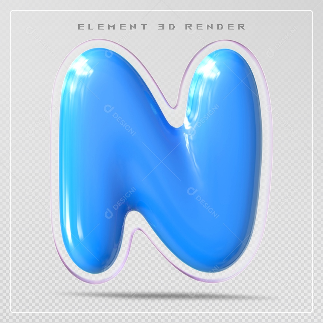 Elemento 3D Letra N Azul Para Composição PSD