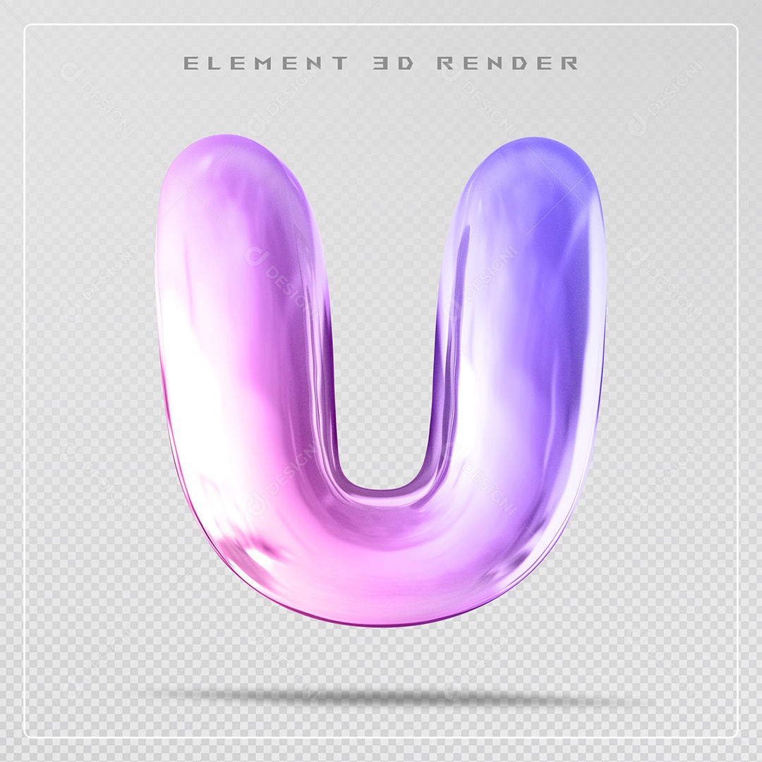 Elemento 3D Letra U Colorido Para Composição PSD