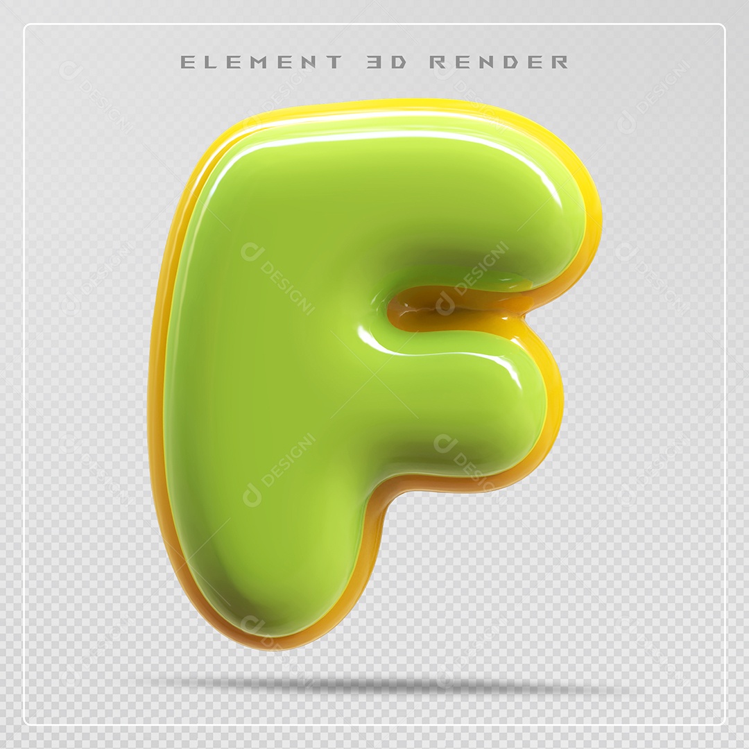 Elemento 3D Letra F Verde Para Composição PSD