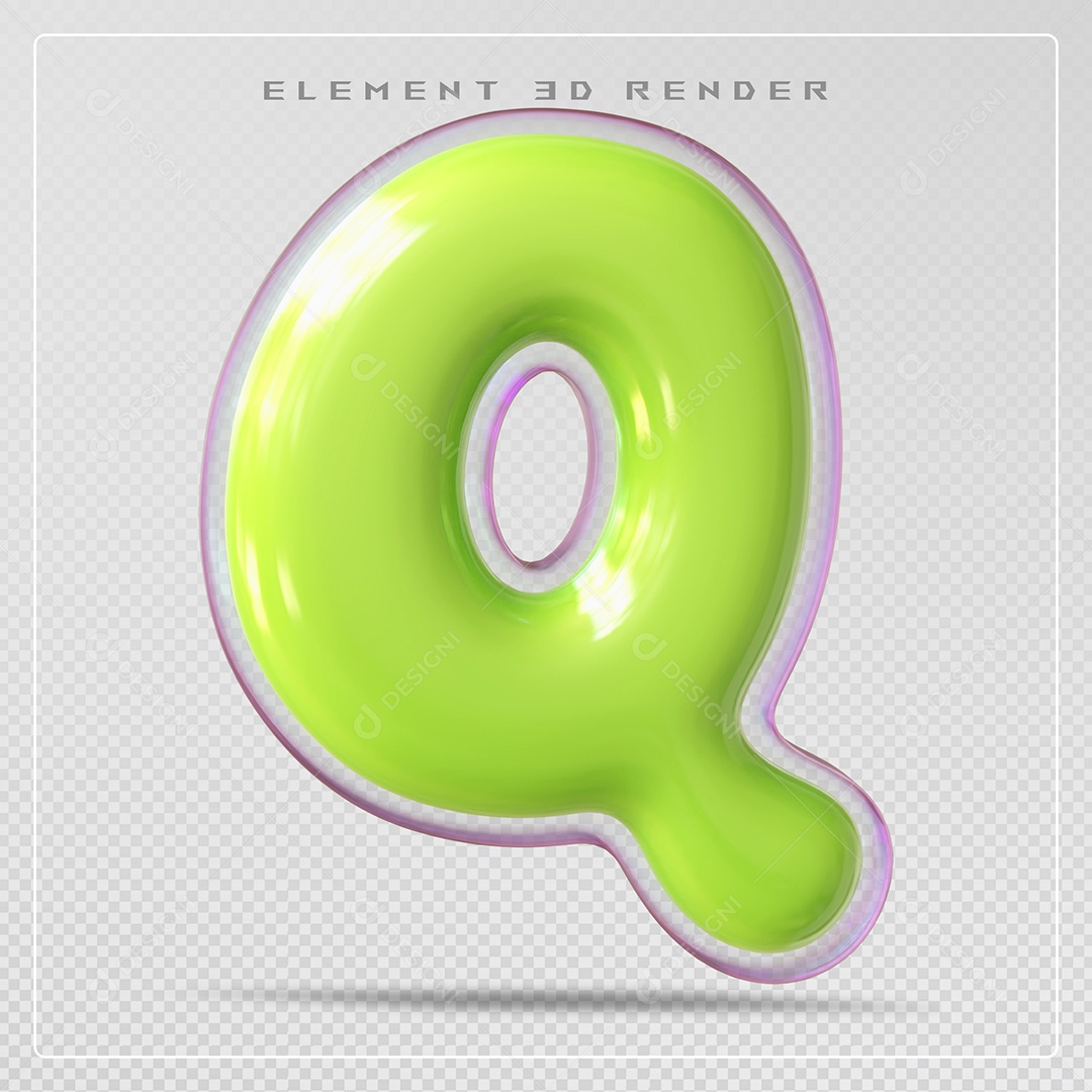 Elemento 3D Letra Q Verde Para Composição PSD