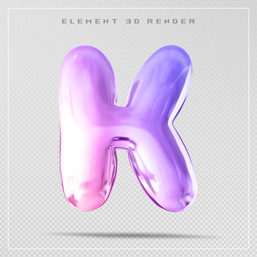 Elemento 3D Letra K Colorido Para Composição PSD