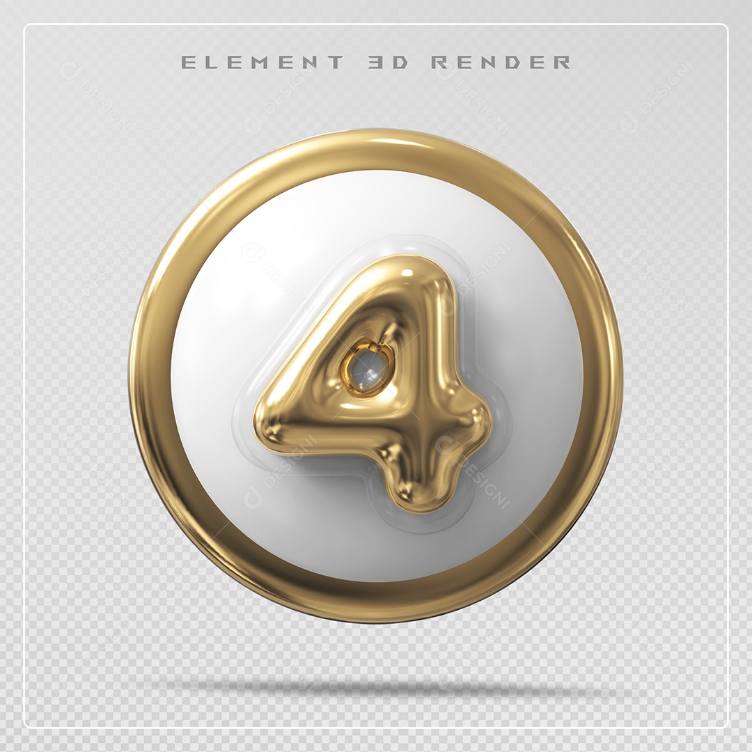 Elemento 3D Número 4 Dourado para Composição PSD