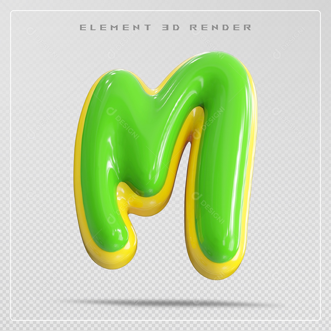 Elemento 3D Letra M Verde Para Composição PSD