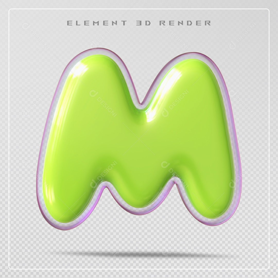 Elemento 3D Letra M Verde Para Composição PSD