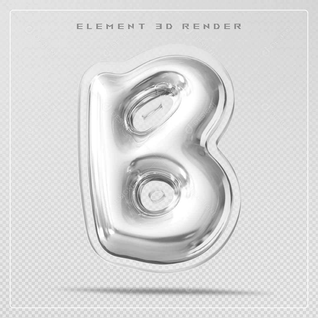 Elemento 3D Letra B Prata Para Composição PSD