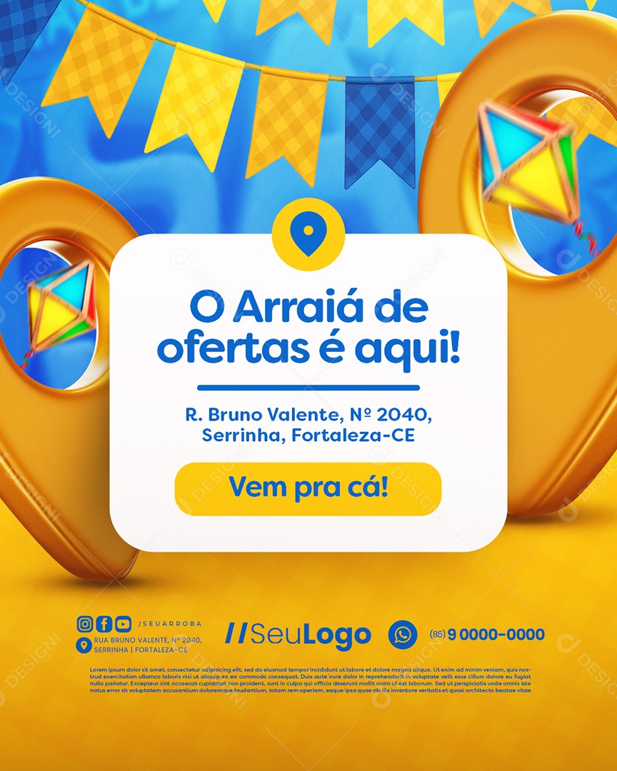 Ofertas De São João Supermercado O Arraiá de Ofertas é Aqui Social Media PSD Editável