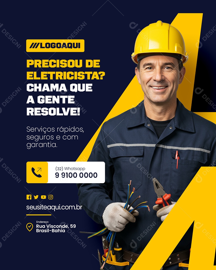 Precisou De Eletricista Chama Que A Gente Resolve Social Media PSD Editável