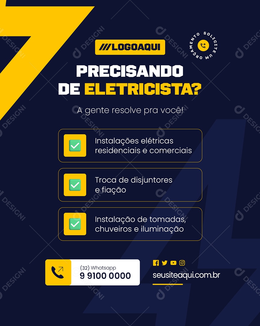 Precisando De Eletricista Social Media PSD Editável