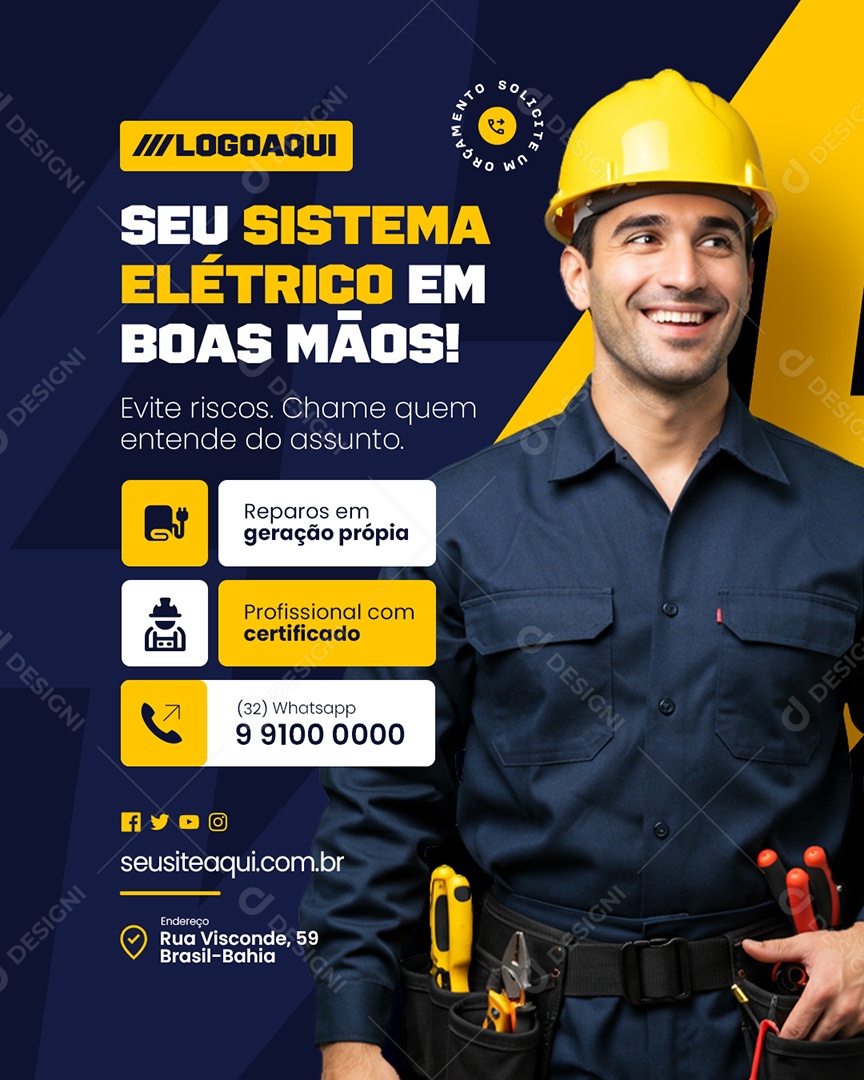 Eletricista Seu Sistema Elétrico Em Boas Mãos Social Media PSD Editável