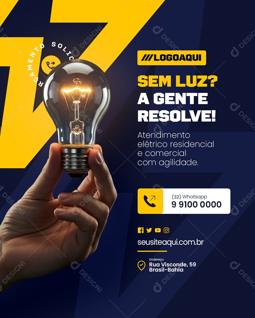 Eletricista Sem Luz A Gente Resolve Social Media PSD Editável