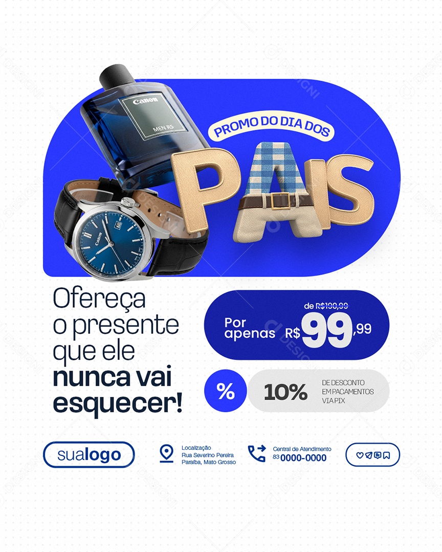 Promo Do Dia Dos Pais Presentes Perfume e Relógio 10% De Desconto Via Pix Social Media PSD Editável