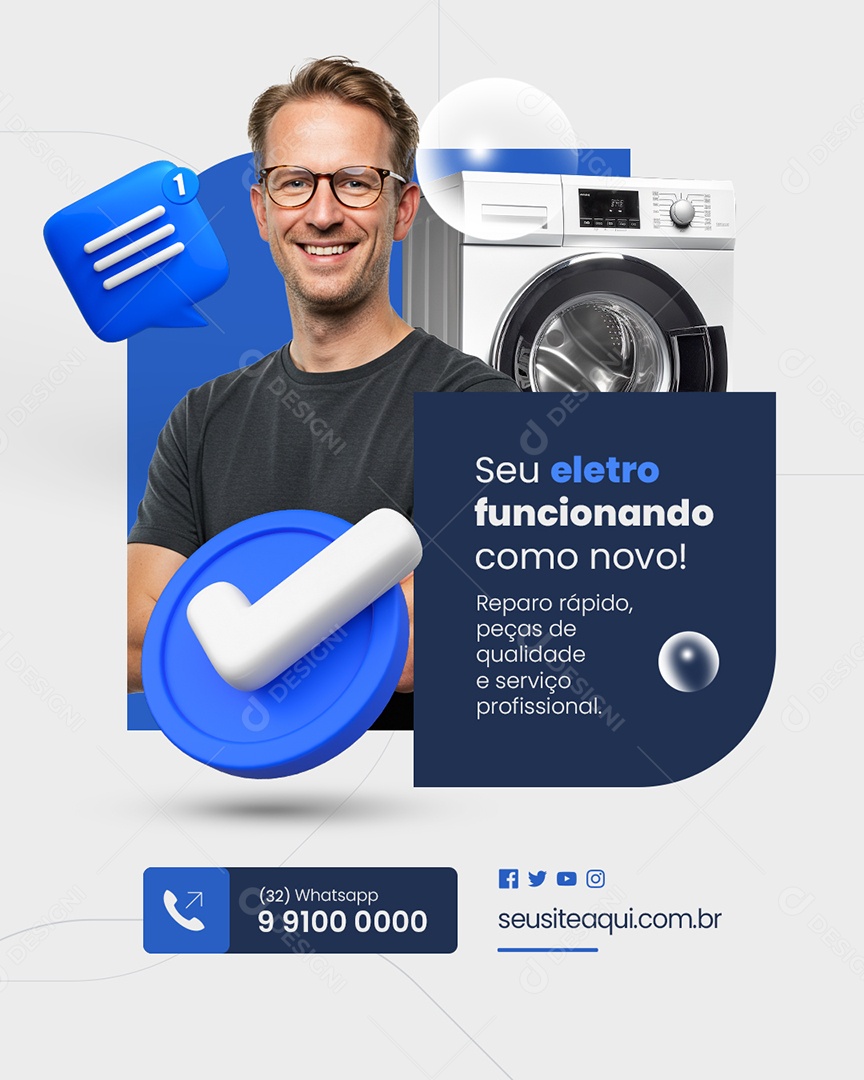 Técnico Seu Eletro Funcionando Como Novo Social Media PSD Editável