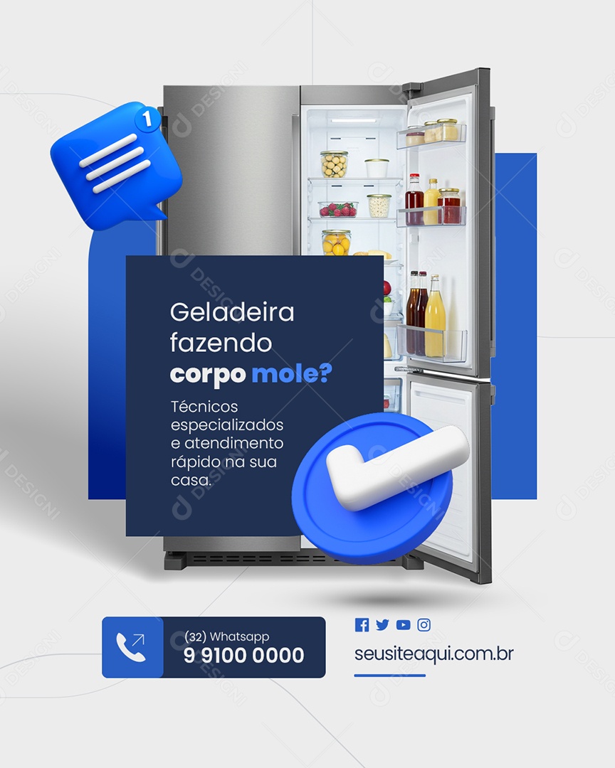 Técnico Geladeira Fazendo Corpo Mole Social Media PSD Editável