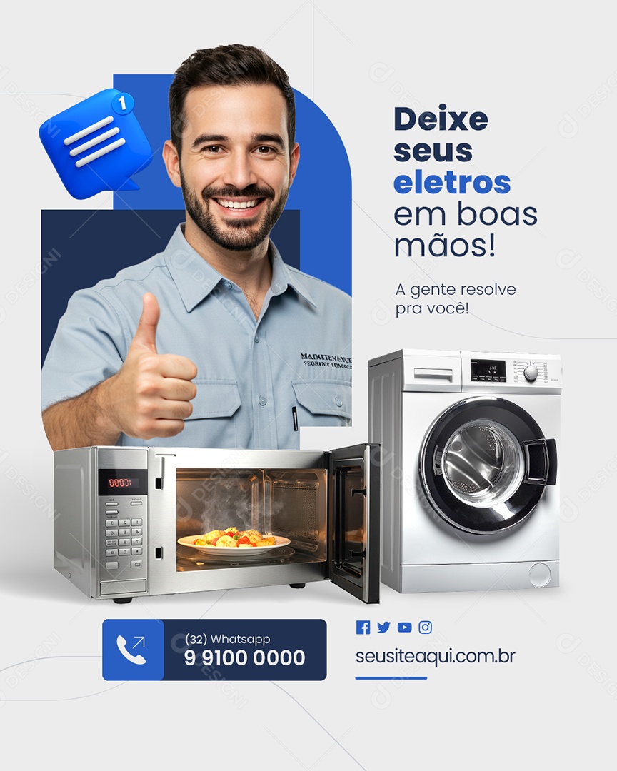 Técnico Deixe Seus Eletros em Boas Mãos Social Media PSD Editável
