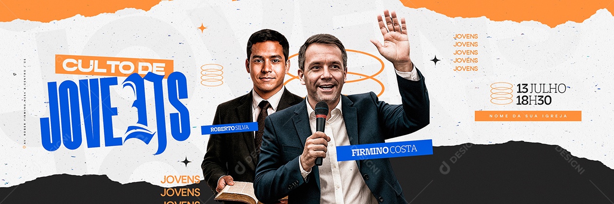 Carrossel Flyer Gospel Culto de Jovens Social Media PSD Editável