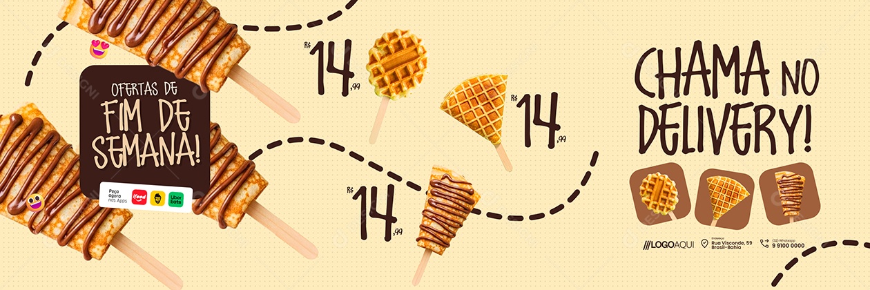 Carrossel Crepe Chama No Delivery Social Media PSD Editável