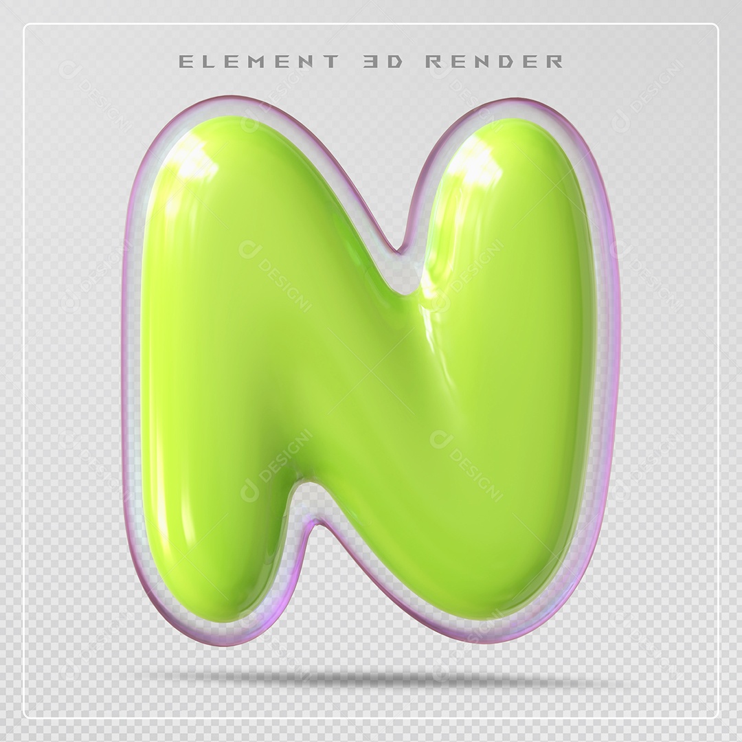 Elemento 3D Letra N Verde Para Composição PSD