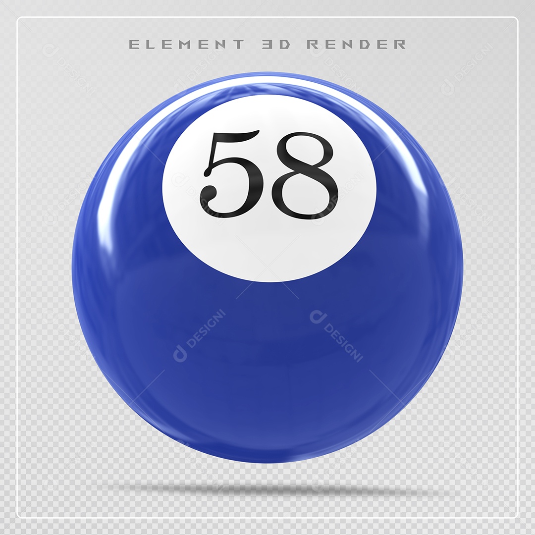 Bola de Bilhar Número 58 Azul Elemento 3D para Composição PSD