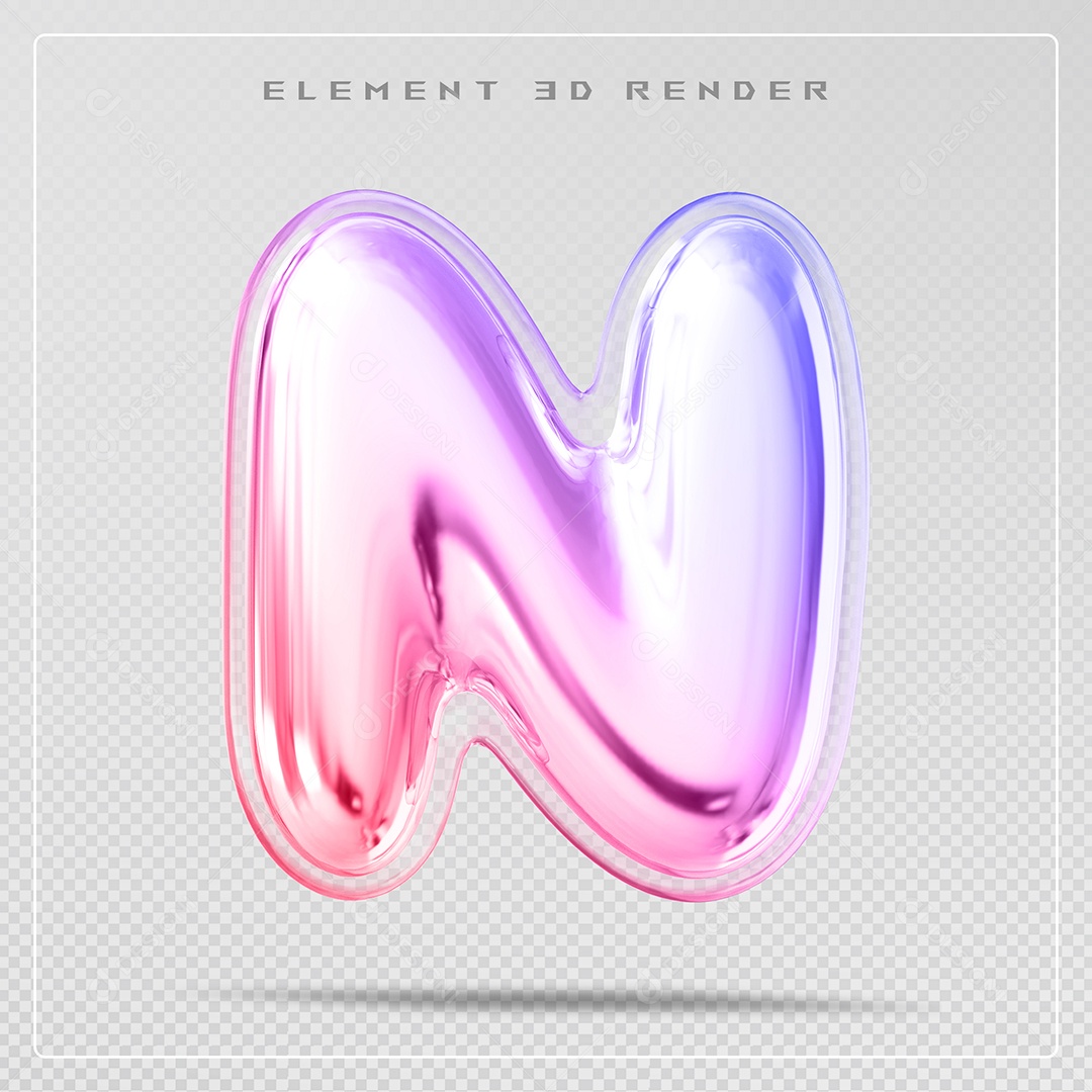Elemento 3D Letra N Colorido Para Composição PSD